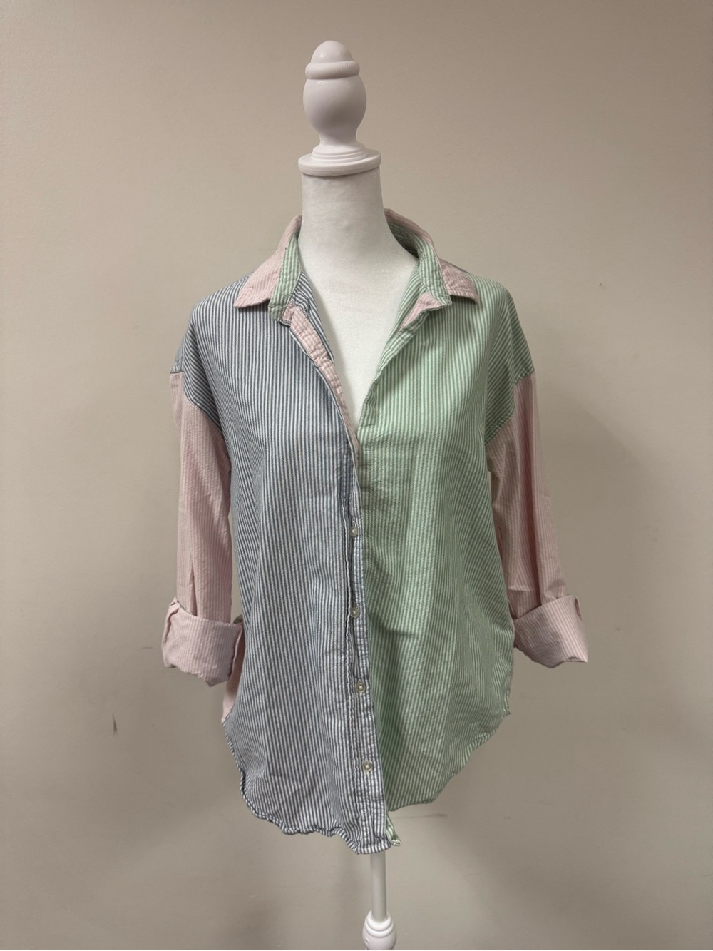 Colorful Stripe Button-Down Shirt - Pink, Blue & Green